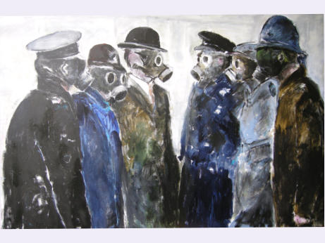 Gas masks II, Acryl op doek, 100 x 150 cm