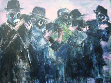 Gas masks II, Acryl op doek, 100 x 150 cm